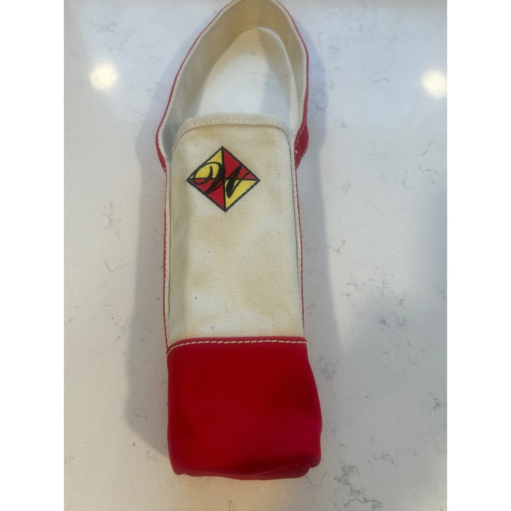Lands End‎ Canvas Wine Bottle Tote Bag Red Cream Embroidered Logo Heavy Duty